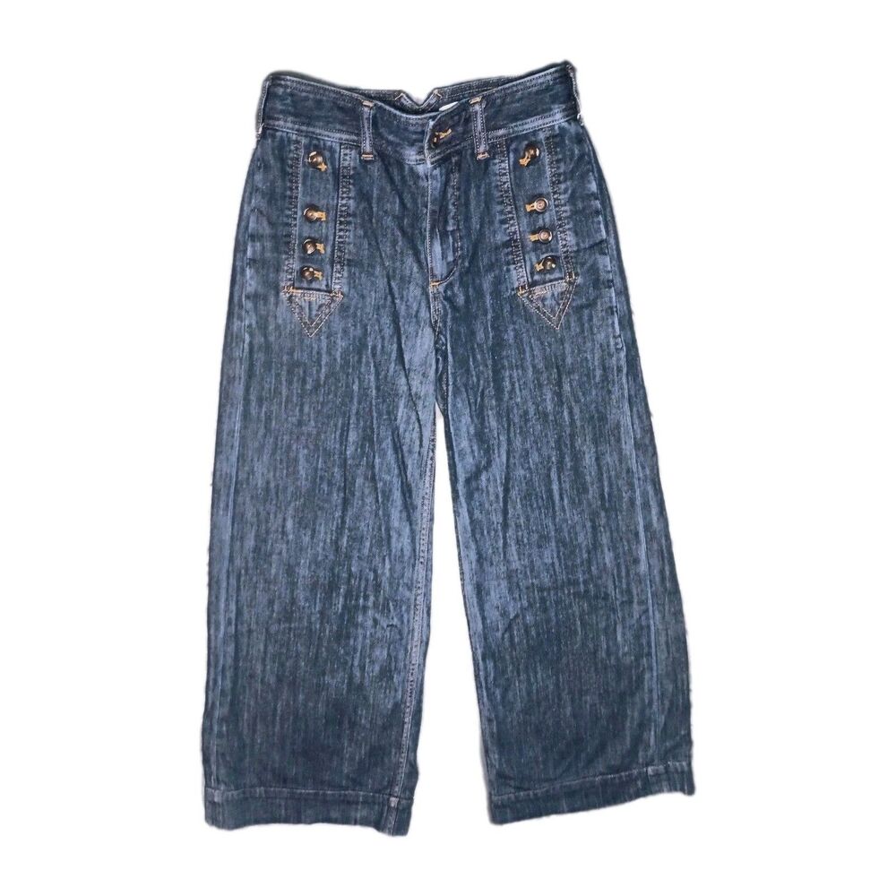 Pilcro Anthropologie Jeans Womens 25 Petite Blue Denim Wide Leg Cropped Pants
